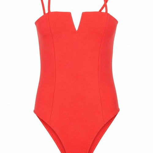 New Look Women's Red Bodysuit Jumpsuit Size 6 Sleeveless V-Neck