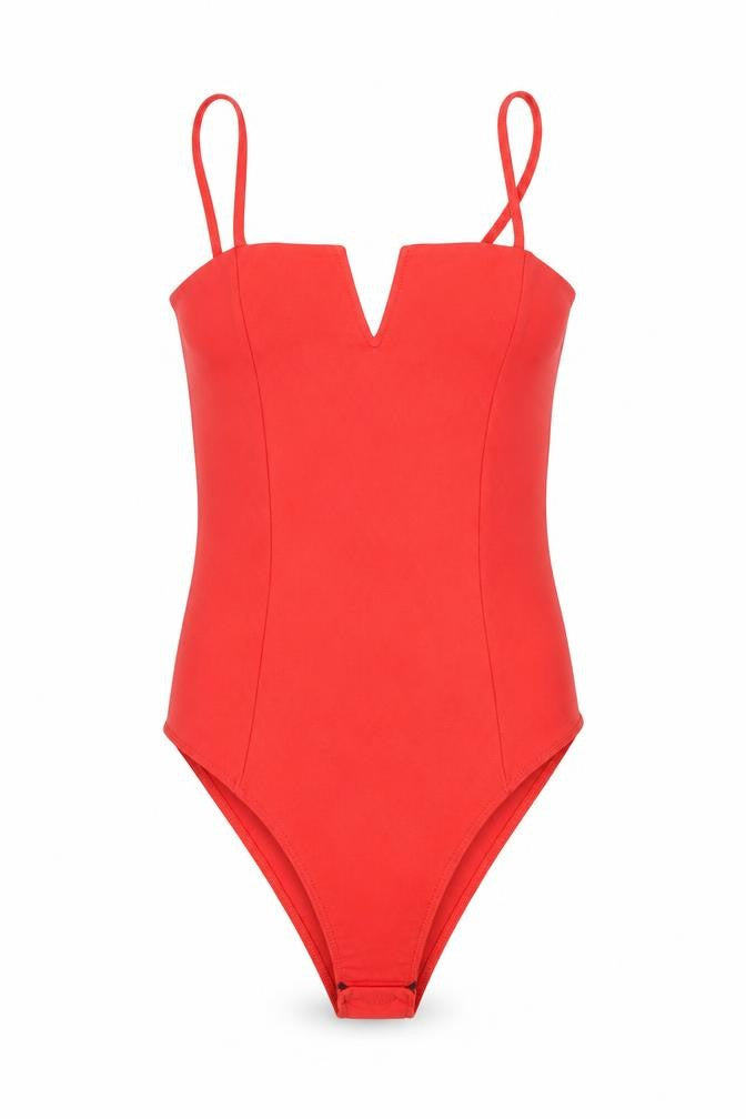 New Look Women's Red Bodysuit Jumpsuit Size 6 Sleeveless V-Neck