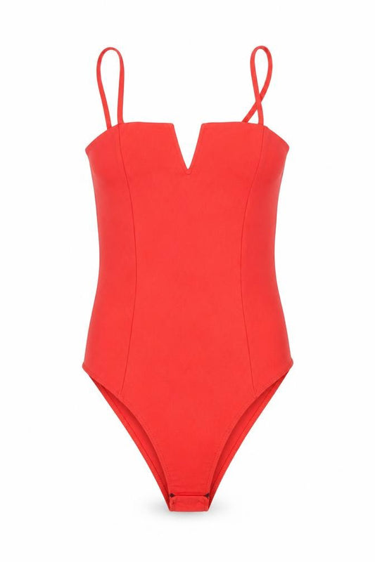 New Look Women's Red Bodysuit Jumpsuit Size 6 Sleeveless V-Neck