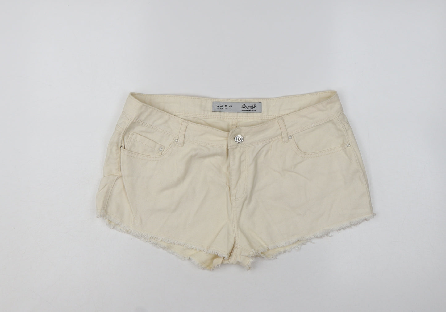 Denim Co Women Beige Cotton Cut-Off Shorts Size 14