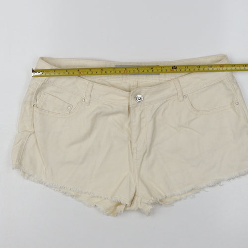 Denim Co Women Beige Cotton Cut-Off Shorts Size 14