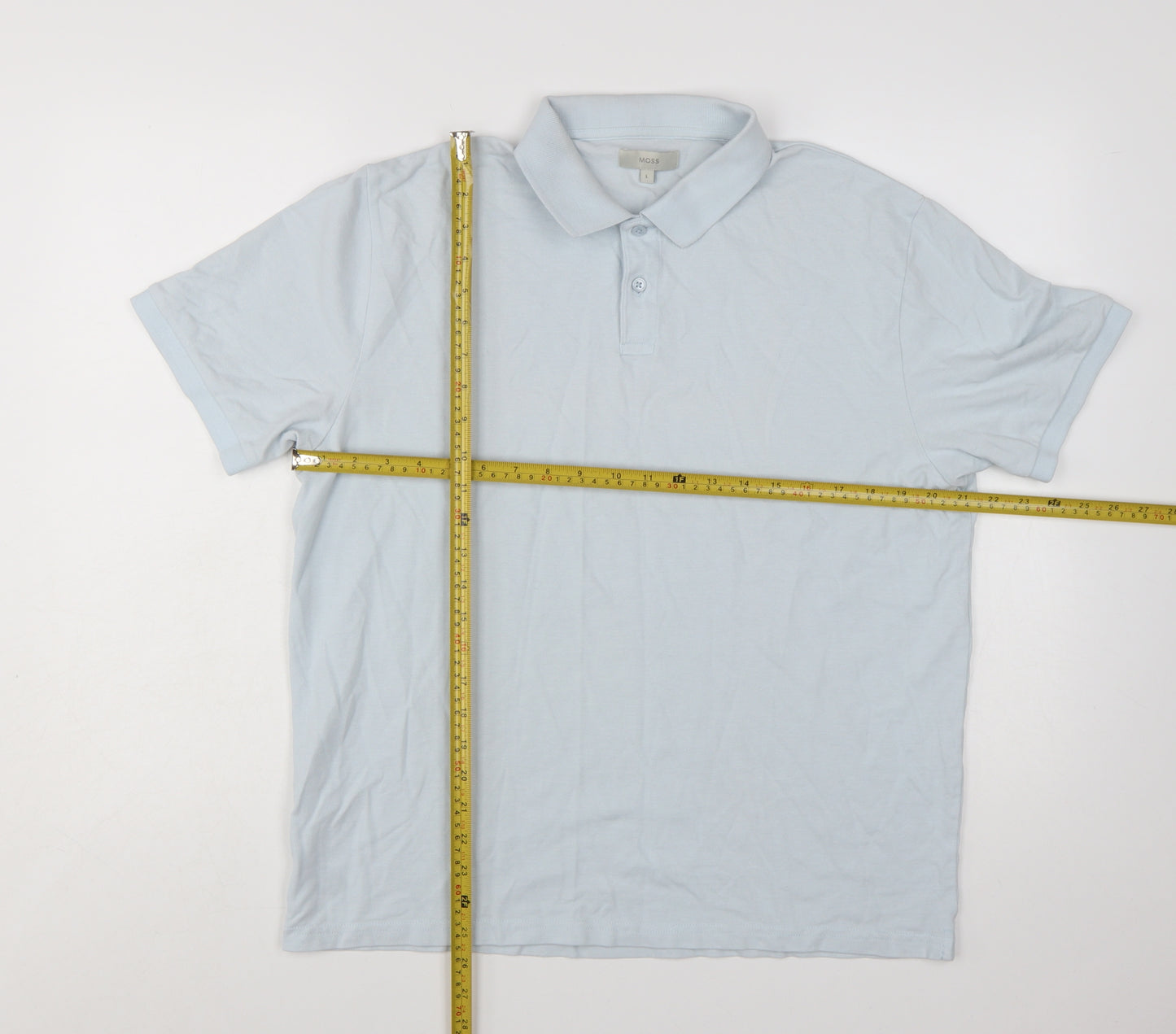 Moss Men's Light Blue Cotton Elastane Polo Shirt Size L