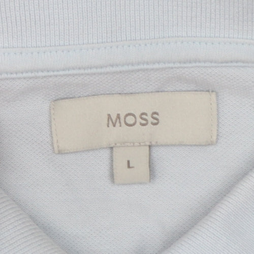 Moss Men's Light Blue Cotton Elastane Polo Shirt Size L
