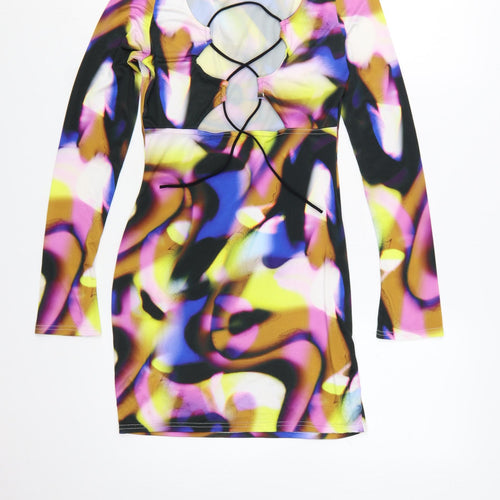 PrettyLittleThing Womens Multicoloured Size 8 Bodycon Cut Out Mini Dress