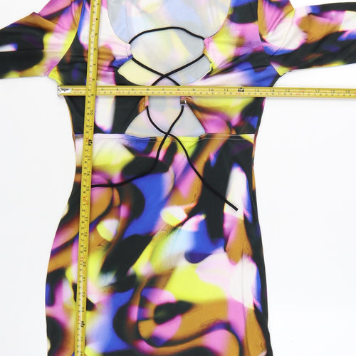 PrettyLittleThing Womens Multicoloured Size 8 Bodycon Cut Out Mini Dress