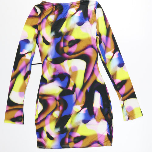 PrettyLittleThing Womens Multicoloured Size 8 Bodycon Cut Out Mini Dress