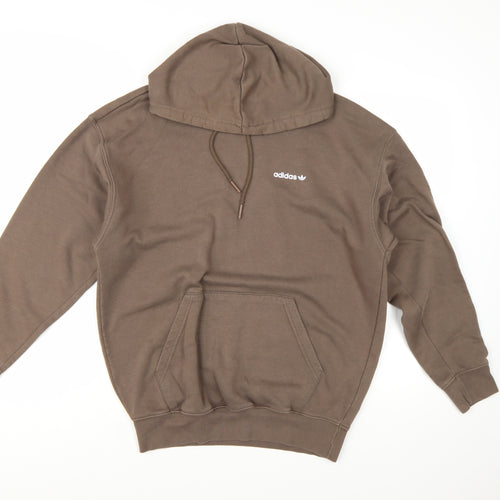 Adidas Women Brown Pullover Hoodie Small Logo Graphic Print
