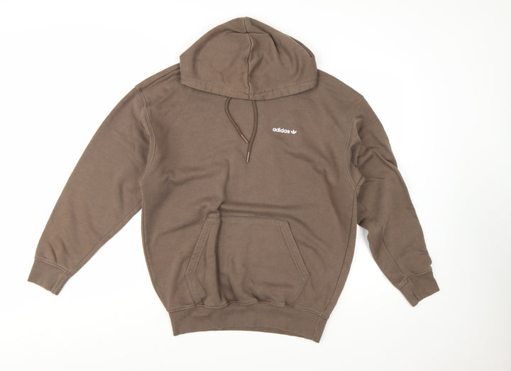Adidas Women Brown Pullover Hoodie Small Logo Graphic Print