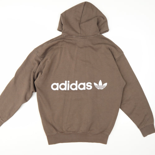Adidas Women Brown Pullover Hoodie Small Logo Graphic Print