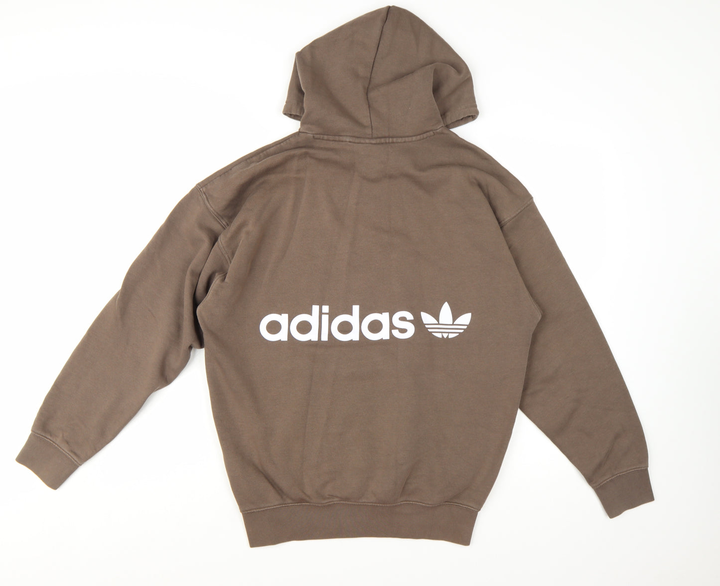 Adidas Women Brown Pullover Hoodie Small Logo Graphic Print