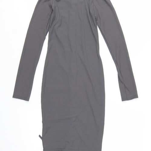 PrettyLittleThing Women’s Grey Off-Shoulder Ruched Bodycon Dress Size 6