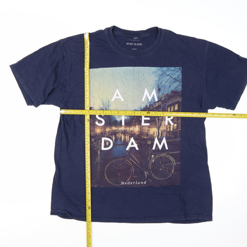 River Island Men's Blue Amsterdam Graphic T-Shirt XL