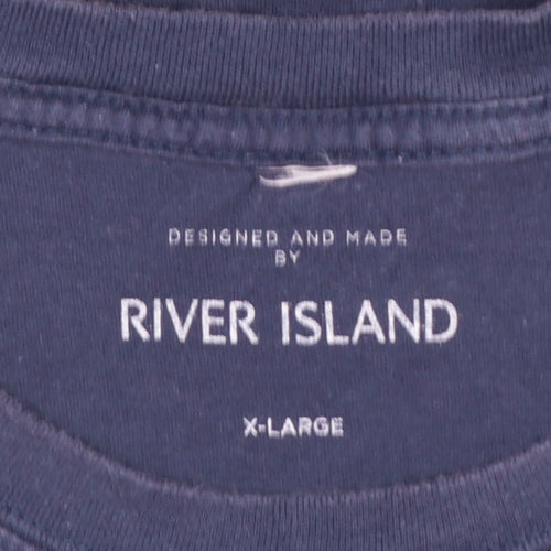 River Island Men's Blue Amsterdam Graphic T-Shirt XL