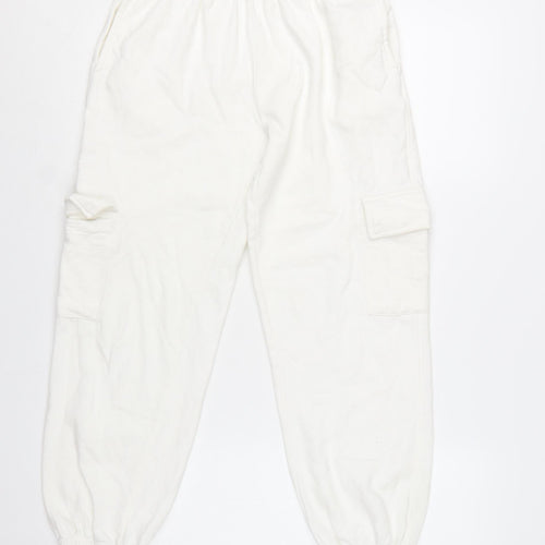 New Look Women's White Cargo Trousers Size 6 Cotton Blend