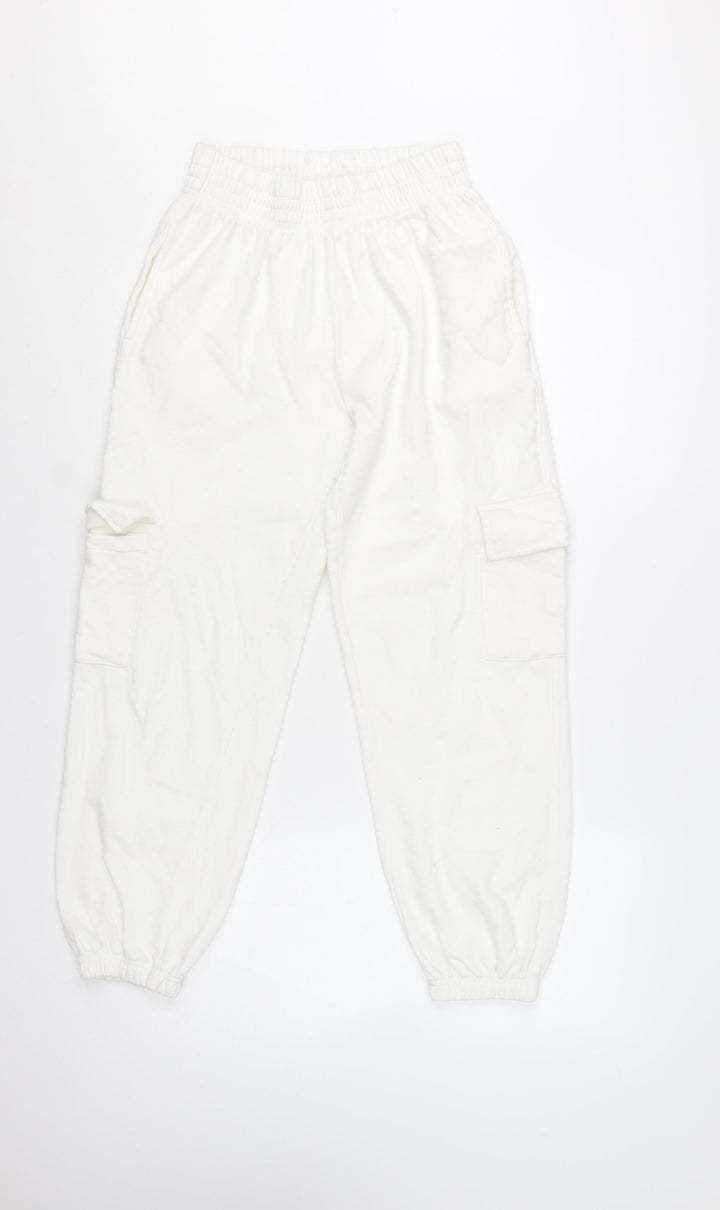 New Look Women's White Cargo Trousers Size 6 Cotton Blend