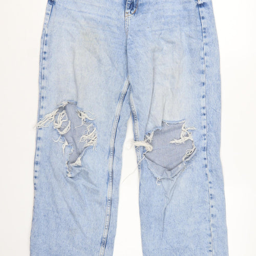 New Look Women Blue Light Wash Distressed Mom Jeans Size 10