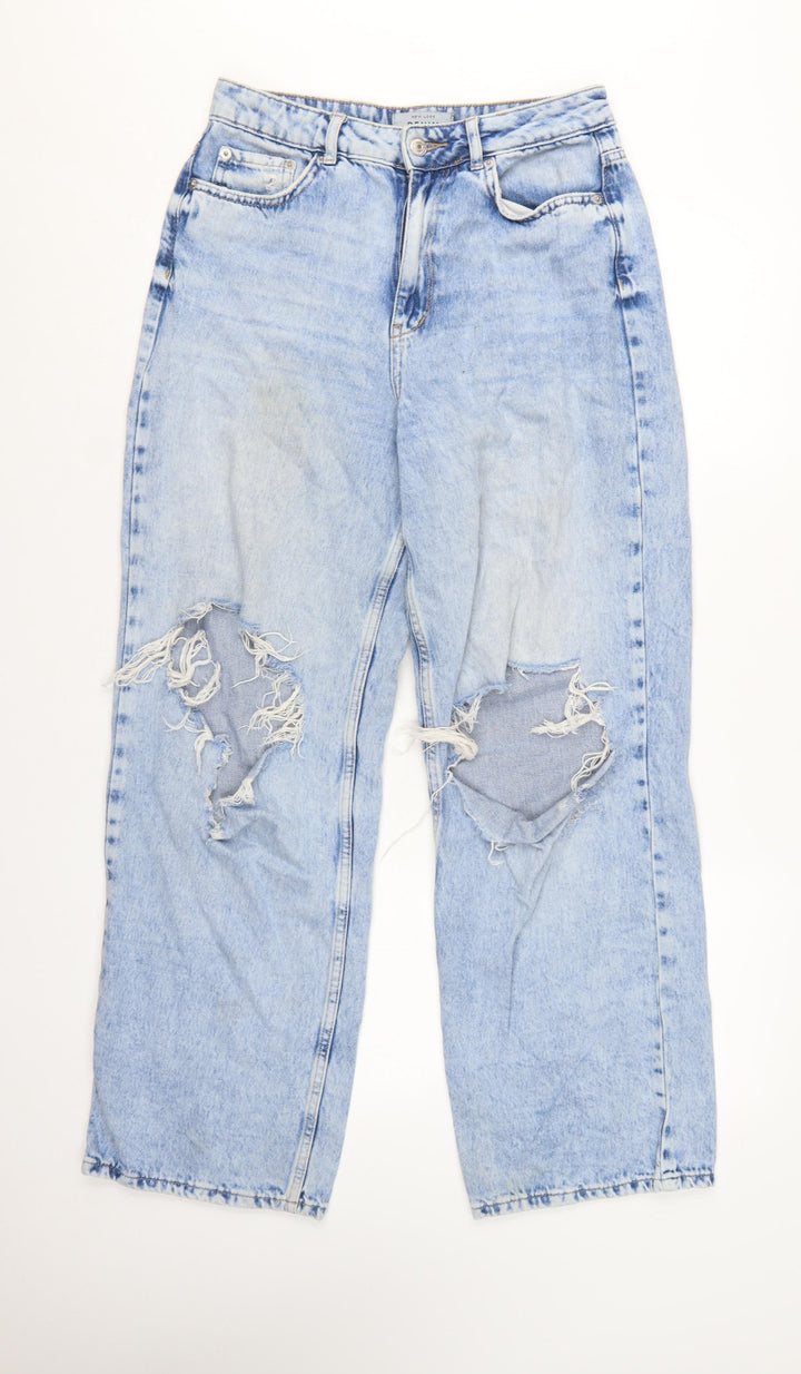 New Look Women Blue Light Wash Distressed Mom Jeans Size 10