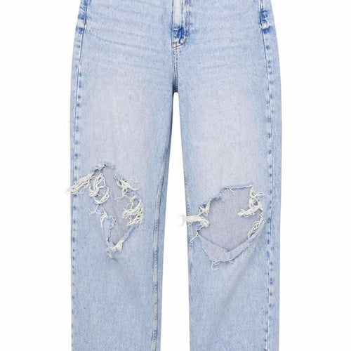 New Look Women Blue Light Wash Distressed Mom Jeans Size 10