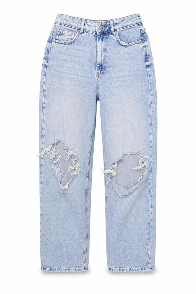 New Look Women Blue Light Wash Distressed Mom Jeans Size 10