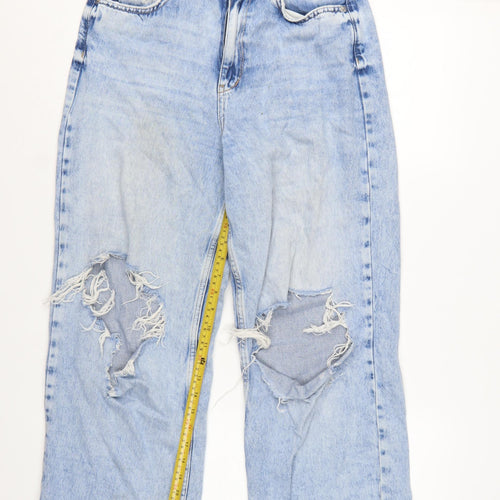 New Look Women Blue Light Wash Distressed Mom Jeans Size 10