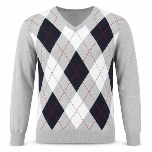 Tommy Hilfiger Men’s Grey Argyle Pima Cotton V-Neck Jumper XL