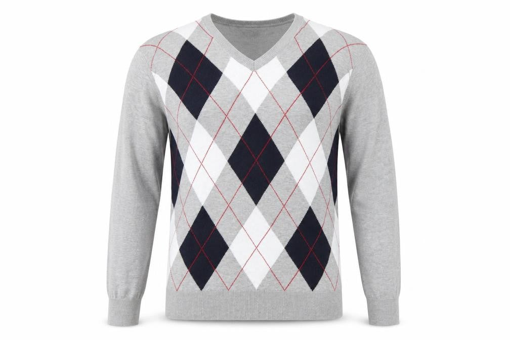 Tommy Hilfiger Men’s Grey Argyle Pima Cotton V-Neck Jumper XL