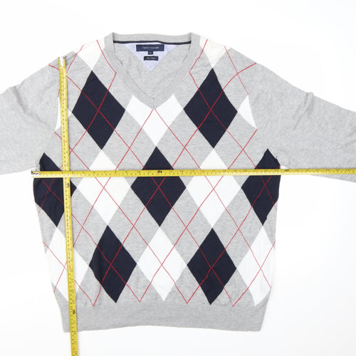 Tommy Hilfiger Men’s Grey Argyle Pima Cotton V-Neck Jumper XL