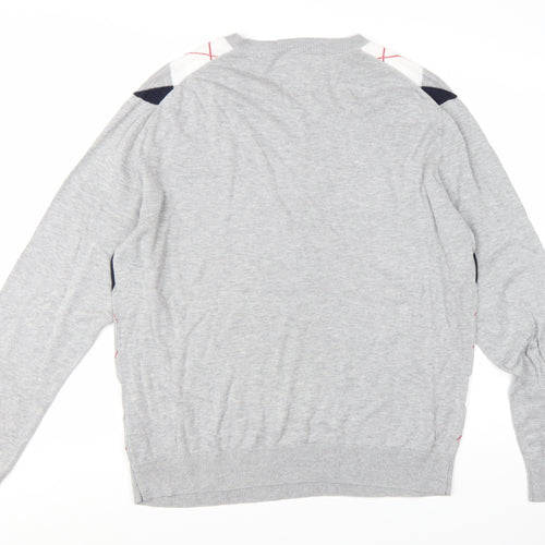 Tommy Hilfiger Men’s Grey Argyle Pima Cotton V-Neck Jumper XL