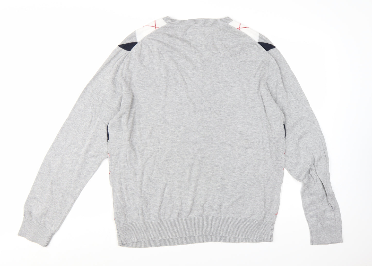 Tommy Hilfiger Men’s Grey Argyle Pima Cotton V-Neck Jumper XL