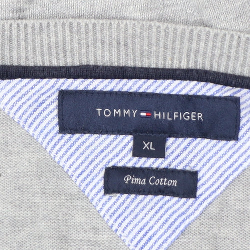 Tommy Hilfiger Men’s Grey Argyle Pima Cotton V-Neck Jumper XL