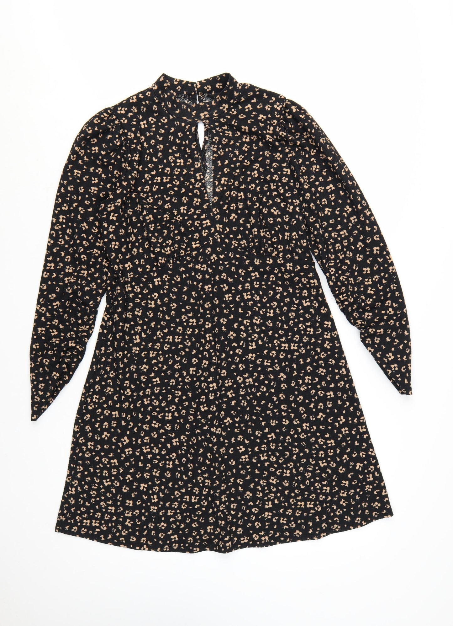 New Look Women Black Animal Print A-Line Long Sleeve Dress Size 14