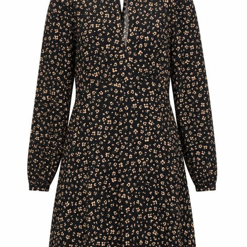 New Look Women Black Animal Print A-Line Long Sleeve Dress Size 14