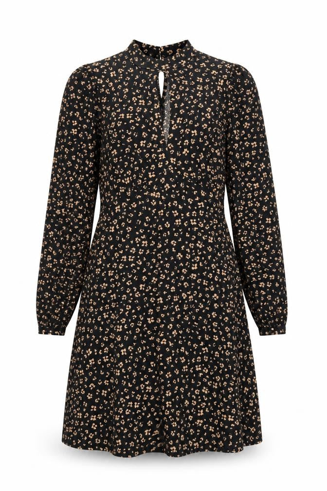 New Look Women Black Animal Print A-Line Long Sleeve Dress Size 14