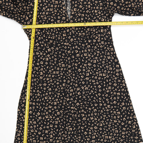 New Look Women Black Animal Print A-Line Long Sleeve Dress Size 14