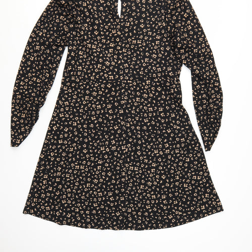 New Look Women Black Animal Print A-Line Long Sleeve Dress Size 14