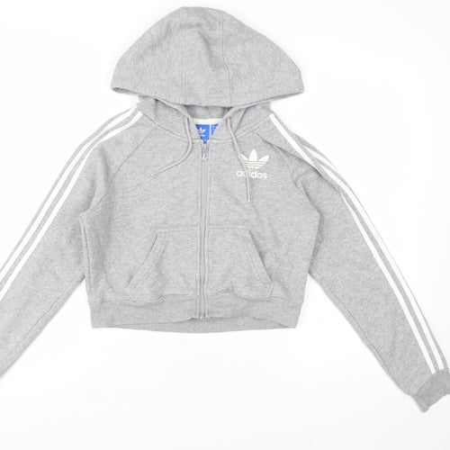 Adidas Womens Grey Full Zip Hoodie UK 8 Hooded Sweatshirt