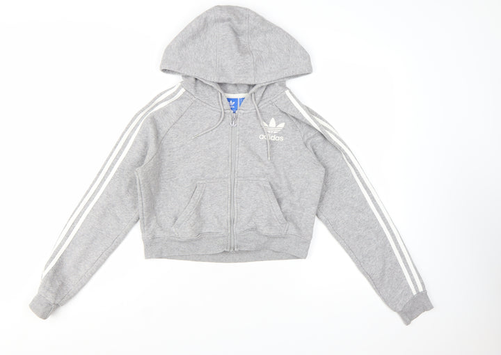 Adidas Womens Grey Full Zip Hoodie UK 8 Hooded Sweatshirt