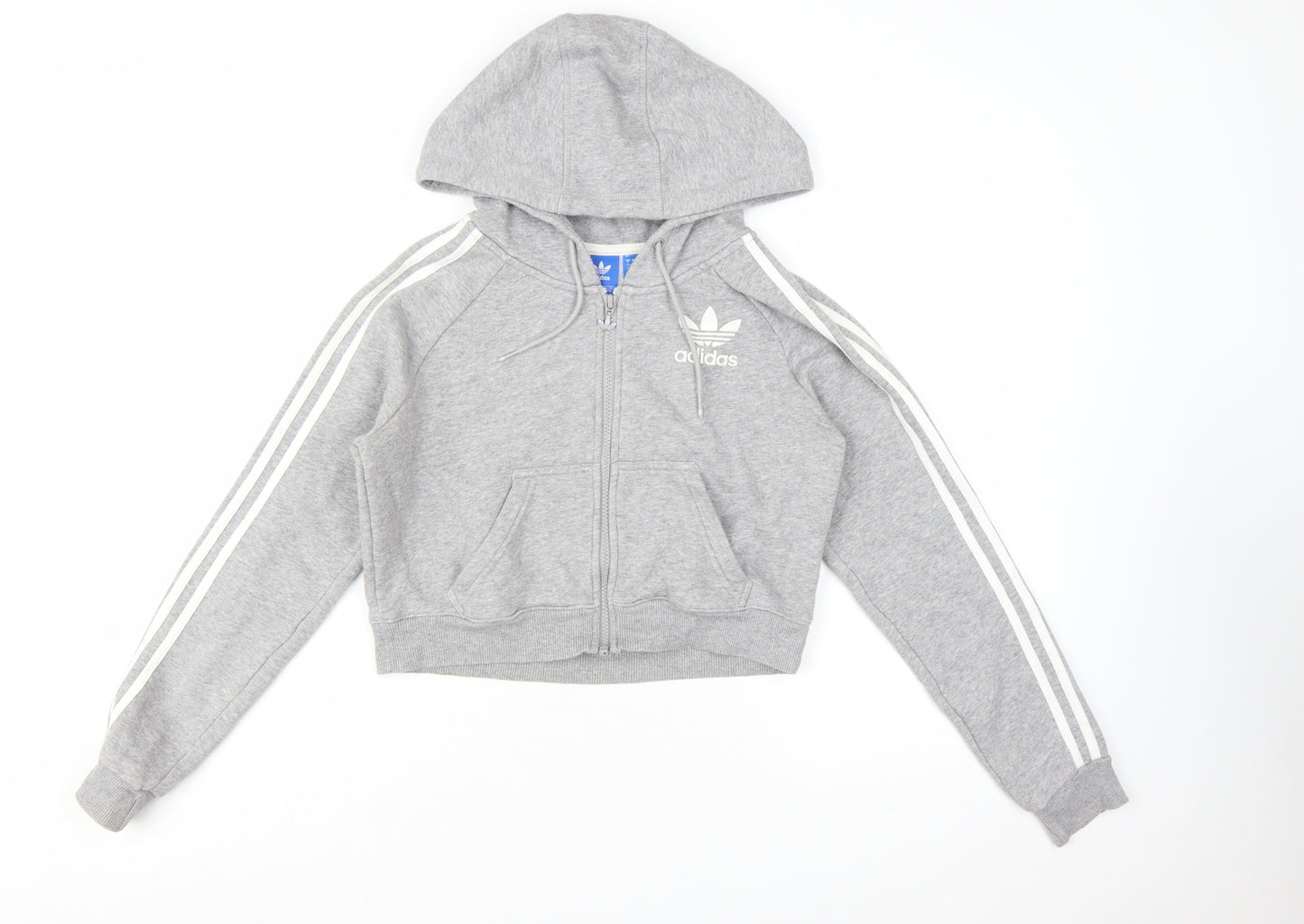 Adidas Womens Grey Full Zip Hoodie UK 8 Hooded Sweatshirt