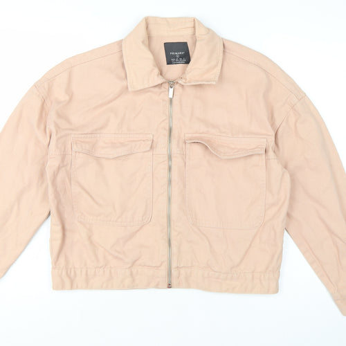 Primark Womens Beige Cotton Basic Jacket Size M Casual Zip Front