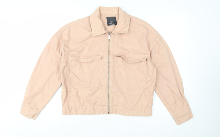 Primark Womens Beige Cotton Basic Jacket Size M Casual Zip Front