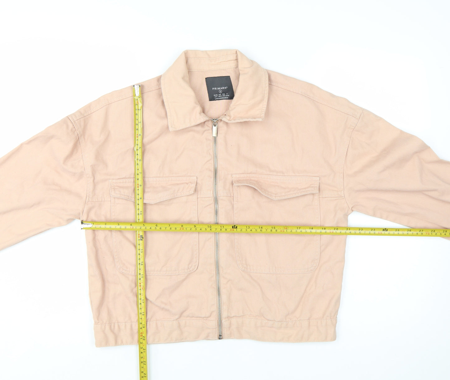 Primark Womens Beige Cotton Basic Jacket Size M Casual Zip Front