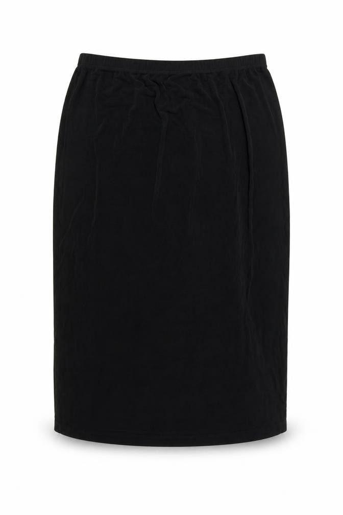 Front view of Chico's Women's Black Jersey Pencil Midi Skirt, size 16, Stretch
