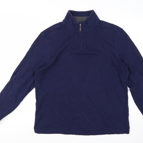 Club Room Mens Navy Blue 1/4 Zip Cotton Pullover Sweatshirt L