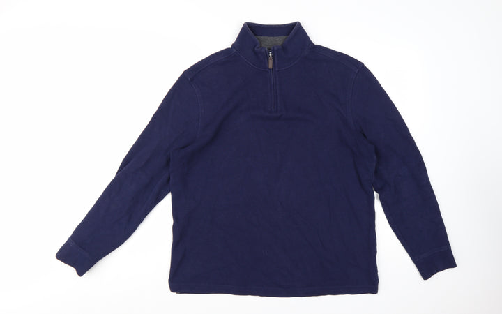 Club Room Mens Navy Blue 1/4 Zip Cotton Pullover Sweatshirt L
