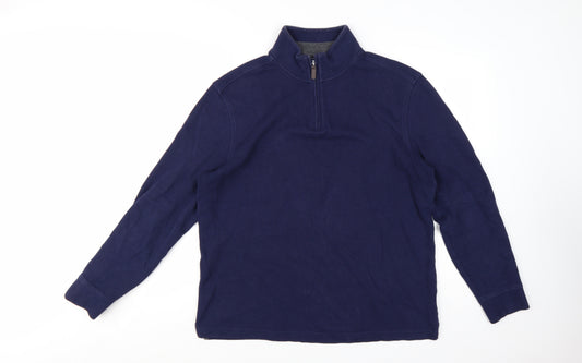 Club Room Mens Navy Blue 1/4 Zip Cotton Pullover Sweatshirt L