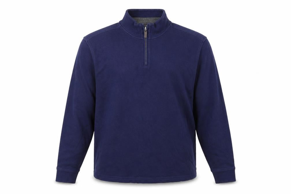 Front view of Club Room men’s navy blue 1/4 zip cotton pullover sweatshirt l