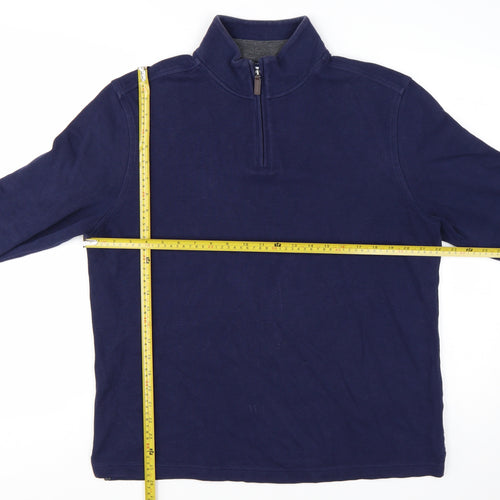 Club Room Mens Navy Blue 1/4 Zip Cotton Pullover Sweatshirt L
