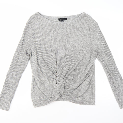 New Look Women's Grey Rib Knit Twist Front Pullover Jumper Size 16