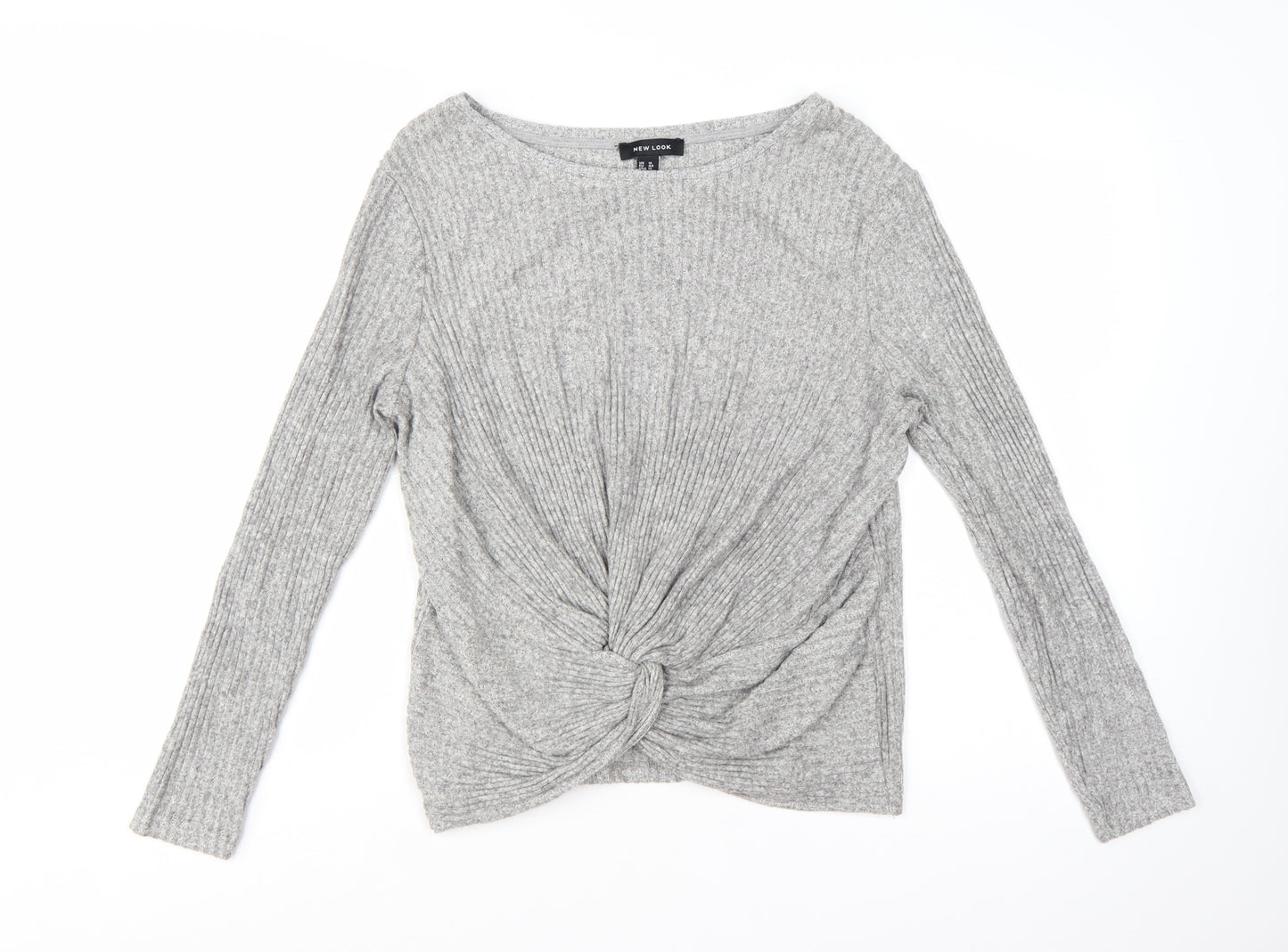 New Look Women's Grey Rib Knit Twist Front Pullover Jumper Size 16