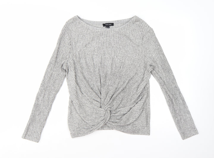 New Look Women's Grey Rib Knit Twist Front Pullover Jumper Size 16